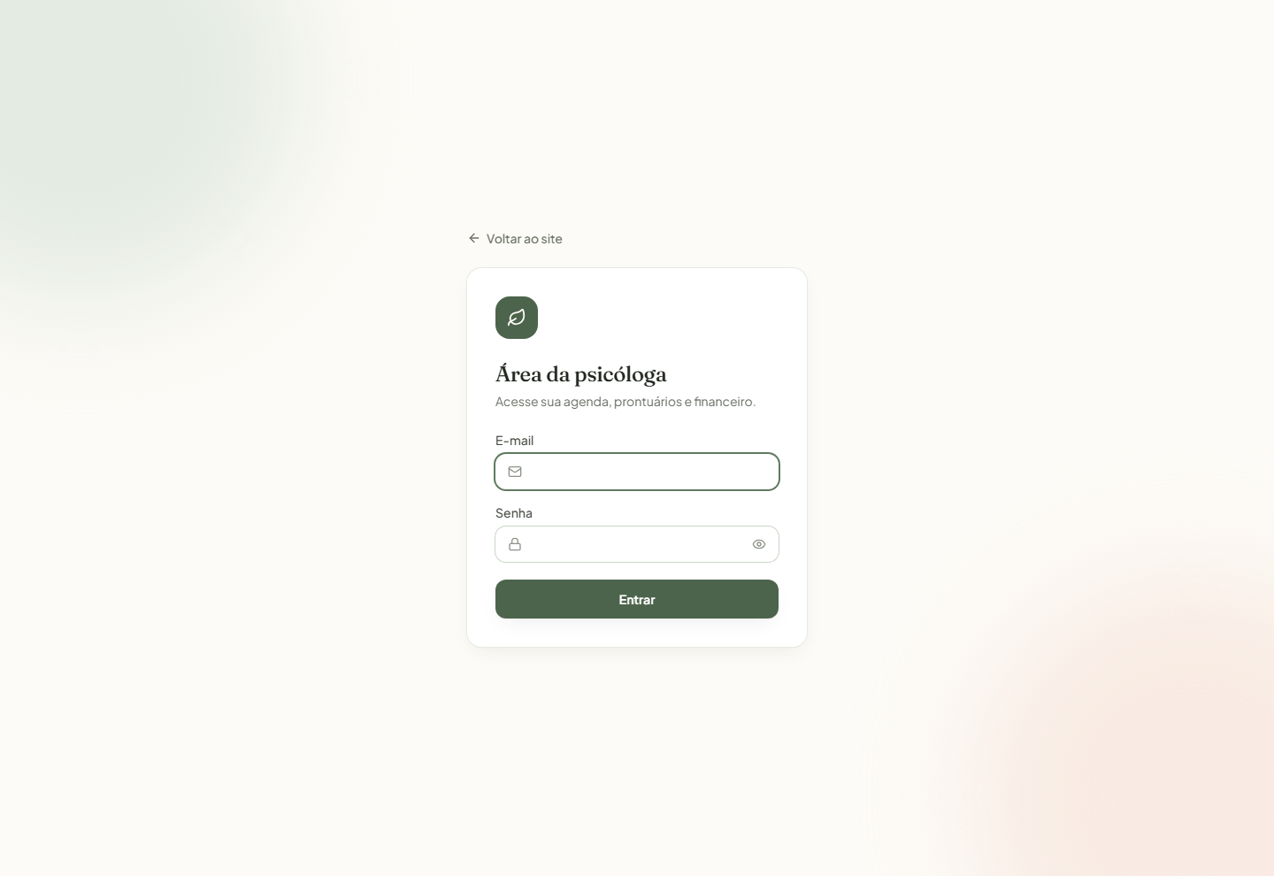 Login da área da psicóloga