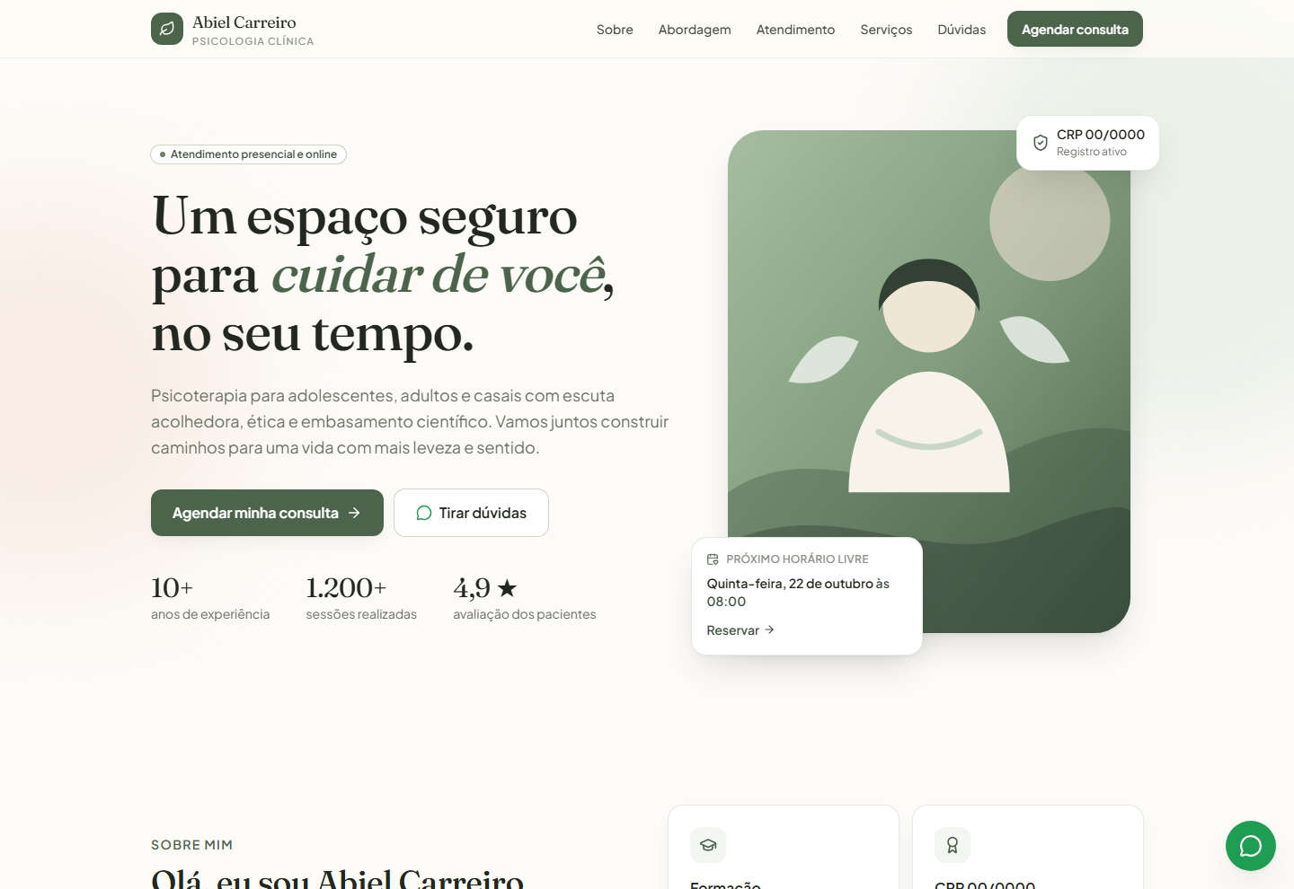 Página inicial do consultório